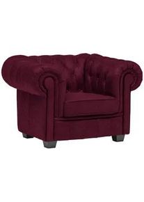 Landscape Chesterfield-Sessel , Bordeaux , Textil , Kiefer , vollmassiv , 115x76.5x96 cm , Fsc, Made in Europe , Lederauswahl, Stoffauswahl , Wohnzimmer, Sessel, Chesterfield-Sessel
