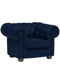 Landscape Chesterfield-Sessel , Dunkelblau , Textil , Kiefer , vollmassiv , Vintage , 115x76.5x96 cm , Fsc, Made in Europe , Lederauswahl, Stoffauswahl , Wohnzimmer, Sessel, Chesterfield-Sessel