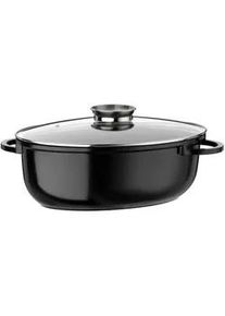 GSW Bräter , Schwarz , Metall , 10 l , oval , 27x42 cm , ISO 9001 , mit Dampfablass, backofengeeignet, mit Aromaknopf,hitzebeständige Griffe, backofengeeignet, rostfrei, Thermoboden, PFAS-frei, antihaftbeschichtet, PFOA-frei, PTFE-frei, energiesparend, Deckel hitzebeständig, kratzfest , Kochgeschirr, Töpfe, Bräter