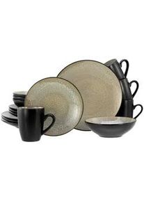 Creatable Kombiservice , Schwarz, Beige , Keramik , 16-teilig , 300 ml , lebensmittelecht, stapelbar , Geschirr, Geschirrsets, Kombiservice