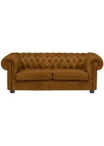 Landscape Chesterfield-Sofa , Currygelb , Textil , Kiefer , vollmassiv , Füllung: Polyetherschaumkern , 206x76.5x96 cm , Fsc, Made in Eu , Typenauswahl, Lederauswahl, Stoffauswahl, Rücken echt , Wohnzimmer, Sofas & Couches, Sofas, Textilsofas