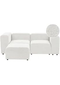 Beliani Ecksofa 2-Sitzer Cord cremeweiß mit Ottomane Falsterbo , Weiß , Textil , L-Form , 204x105 cm , Wohnzimmer, Sofas & Couches, Wohnlandschaften, Ecksofas