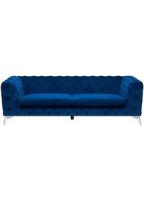 Beliani 3-Sitzer-Sofa Samtstoff Dunkelblau Sotra , Hellblau , Textil , 224x70x85 cm , Wohnzimmer, Sofas & Couches, Sofas, 3-Sitzer Sofas