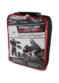 Roleff , Regenanzug 4 Stk. tlg. , schwarz , 3XL , 3XL , Ein 4-teiliges Motorrad-Regen-Set, das über der Motorradbekleidung getragen wird.