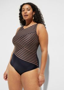 bonprix Mujer, Traje de baño con efecto moldeador medio y aspecto cruzado, negro, 46