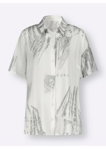 Dames Overhemdblouse met schoudervullingen in wit/grijs ,maat 38, WITT, 100% Viscose