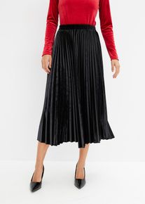 Jupe pliss&eacute;e en velours doux - noir - taille 56 - velours - bonprix
