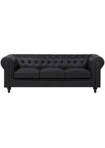 Beliani 3-Sitzer-Sofa Kunstleder Schwarz Chesterfield , Kunststoff , 222x78x85 cm , Wohnzimmer, Sofas & Couches, Sofas, 3-Sitzer Sofas