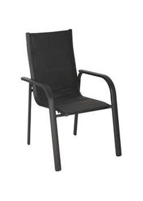 Ambia Garden Stapelsessel , Anthrazit, Schwarz , Metall, Textil , Flachrohr , 60x94x68 cm , stapelbar , Gartenmöbel, Gartensessel, Stapelsessel