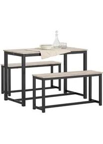 sobuy Esstisch + 2 x Sitzbänke , Naturfarben , Holzwerkstoff, Metall , 110x74x58 cm , Esszimmer, Bänke, Tisch- & Eckbankgruppen
