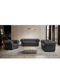 Landscape Chesterfield-Sofa , Dunkelgrau , Textil , Kiefer , vollmassiv , Füllung: Polyetherschaumkern , 206x76.5x96 cm , Fsc, Made in Eu , Typenauswahl, Lederauswahl, Stoffauswahl, Rücken echt , Wohnzimmer, Sofas & Couches, Sofas, Textilsofas