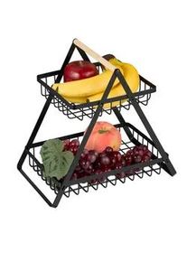 Relaxdays Obstkorb-Etagere , Schwarz , Metall, Holz , 28 cm , Geschirr, Tischkultur & Serviergeschirr, Etageren