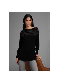 Laura Scott, Damen, Strickpullover Feinstrickpullover mit Meshstreifen, schwarz solid, 36, schwarz solid, Strickpullover mit Meshstreifen