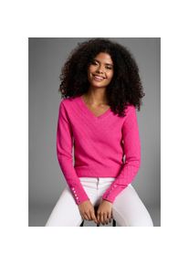 Laura Scott, Damen, V-Ausschnitt-Pullover kuscheliger Winterstrick mit Strukturstrick und Kn&ouml;pfen, pink, 42, pink, V-Ausschnitt-Pullover f&uuml;r einen 
