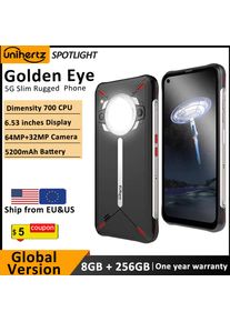 Unihertz Golden Eye 5g Ultra Slim Rugged Smartphone Camping Light 8GB 256GB 64MP Camera Cell Phone, Mobile Phone,30W ,5200mAh