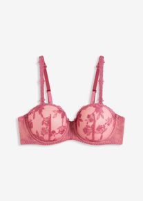 bonprix Femei Sutien balconette cu dantelă florală, roşu, 85