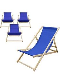 ECD Germany ECD-Germany Strandliege 4er Set Dunkelblau , Holz , 52x83x117 cm , Gartenmöbel, Gartenliegen