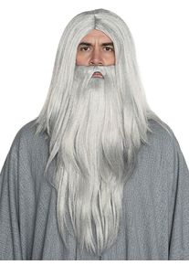 maskworld Parrucca e barba da mago grigio