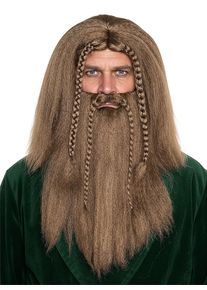 maskworld Wikinger mit braunen Zöpfen Perücke & Bart