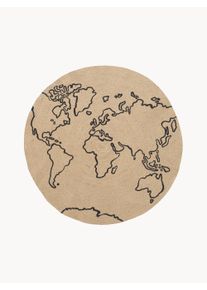 Ferm Living Kids Dywan z juty dla dzieci World Beżowy, Czarny Juta, Wł&oacute;kna naturalne &Oslash; 100 cm (Rozmiar XS)