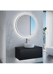 neoro n60 Meuble bas l: 100 cm, 1 tiroir, vasque Ø 40 cm blanc mat, avec miroir éclairé,, BN0108WM+BN0756BM+BN0023MI,