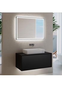 neoro n60 Meuble bas l: 100 cm, 1 tiroir, vasque blanche, avec miroir éclairé,, BN0938WH+BN0756BM+BN0016MI,