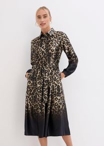 bonprix Sukienka szmizjerka satynowa, czarny, 44