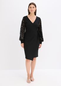 Midi jurk met paillettenborduursel op de mouwen - zwart - maat 46 - bonprix