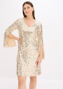 Paillettenjurk met trompetmouwen - goud - maat 48/50 (XL) - bonprix