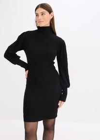 Gebreide jurk met col - zwart - maat 40/42 (M) - viscose - bonprix