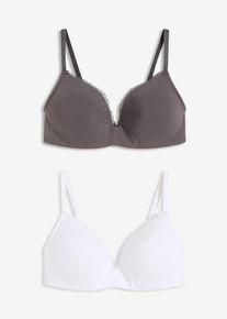bonprix Femei Sutien cu cupă fără armătură cu bumbac (set/2 buc.), gri, 75C