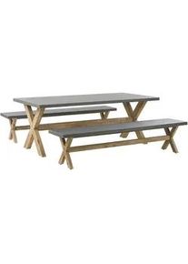 Beliani Gartenmöbel SET 6-Sitzer Faserzement grau 3-teilig Olbia , Grau, Hellbraun , Stein , Loungemöbel, Loungemöbel-Sets