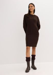 Strickkleid mit Zopfmuster, braun, Größe 32/34 (XS), mit Baumwolle, bonprix