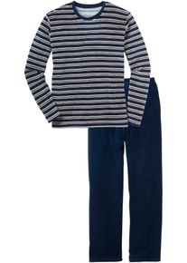 Pyjama aus weichem Nicki-Material mit langen Ärmeln, blau, Größe 48/50 (M), mit Baumwolle, bonprix