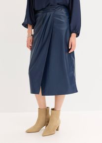 Lederimitat Midi-Wickelrock, blau, Größe 54, , bonprix