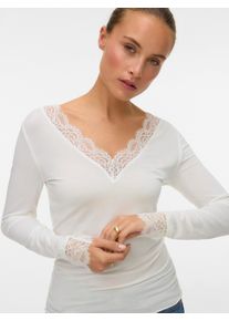 Véro Moda Vero Moda Shirt met lange mouwen VMSKYE LS V-NECK LACE TOP JRS NOOS dames longsleeves maat XL wit
