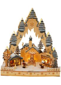MyFlair Möbel & Accessoires Led-luchtboog Winterlandschap, kerst dorp met bos Kerstdecoratie van hout, hoogte ca. 33 cm (1-delig) accessoires