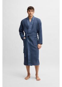 BOSS Ochtendjas Waffle Kimono met groot BOSS logo van velours heren badjassen maat L blauw