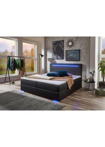 Meise M&ouml;bel meise.m&ouml;bel Boxspring Candela 2 inclusief ledverlichting in hoofdbord en poten, met bedkist en topmatras boxsprings maat Imitatieleer zwart