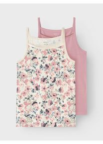 name it Hemd NKFSTRAP voor meisjes met bloemenprint in 2-pack bedrukt, casual, regular fit, katoenmix, ronde hals (set, 2 stuks) meisjes ondermode