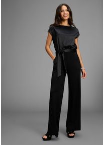 Laura Scott Jumpsuit van glanzend satijn met comfortabele jersey broek - nieuwe collectie dames jumpsuits maat 34 zwart