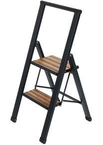 Wenko Huishoudtrapje Model Alu-Design antislip xxl-treden, robuust aluminium in combinatie met bamboe huishoudtrapjes zwart