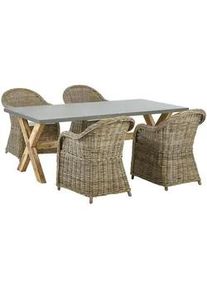 Beliani Gartenmöbel SET 4-Sitzer Rattan natürlich Auflagen cremeweiß Susua/Olbia , Beige, Grau, Hellbraun, Weiß, Naturfarben , Naturmaterialen , Loungemöbel, Loungemöbel-Sets