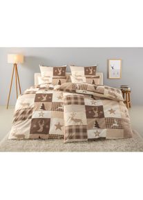 Home Affaire, Bettw&auml;sche &raquo;Nicholas&laquo; 2 tlg. Weihnachtsbettw&auml;sche, Winter, in 3 Qualit&auml;ten verf&uuml;gbar, beige, Biber, Obermaterial: 100% Baumwolle, B/L: 