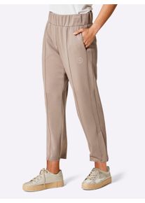 CREATION L PREMIUM Dames Sweatbroek met verborgen pijpsplit in taupe ,maat 36, Witt, 50% Modal, 44% Polyester, 6% Elastan