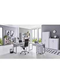 Mid.you Büro , Grau, Weiß , Metall, Holzwerkstoff , 12,6 Fächer , 3 Schubladen , Made in Germany , erweiterbar, abschließbar , Büromöbel, Büromöbel-Sets & Büromöbel-Serien, Büromöbel-Sets & Büromöbel-Serien