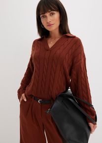 bonprix Sweter oversize z miękkiej mieszanki kaszmiru, brązowy, 52/54