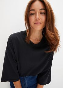 bonprix Női Bő pamut p&oacute;l&oacute; f&eacute;lhossz&uacute; ujjakkal, fekete, 56/58