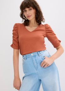 bonprix T-shirt z rękawami bufkami, brązowy, 48/50