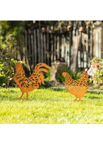 Gartenstecker "Hahn & Huhn", 2er Set